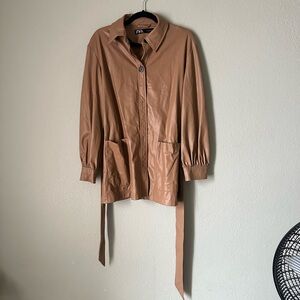 Zara Tan Trench Coat with Balloon Sleeves and Waist Tie